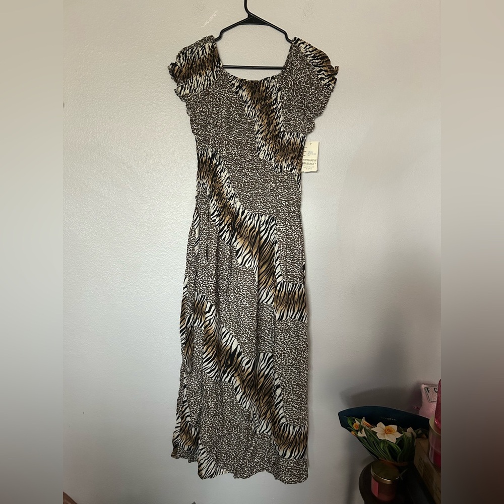 Y2K west side design zebra/cheetah print maxi sundress